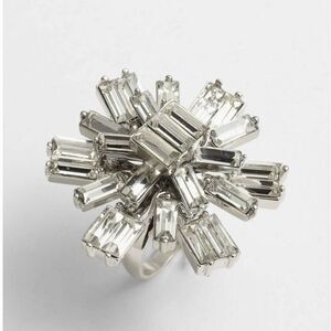 NWT Kate Spade Statement 6 Crystal Snowflake Rosette Large Cocktail Silver Ring